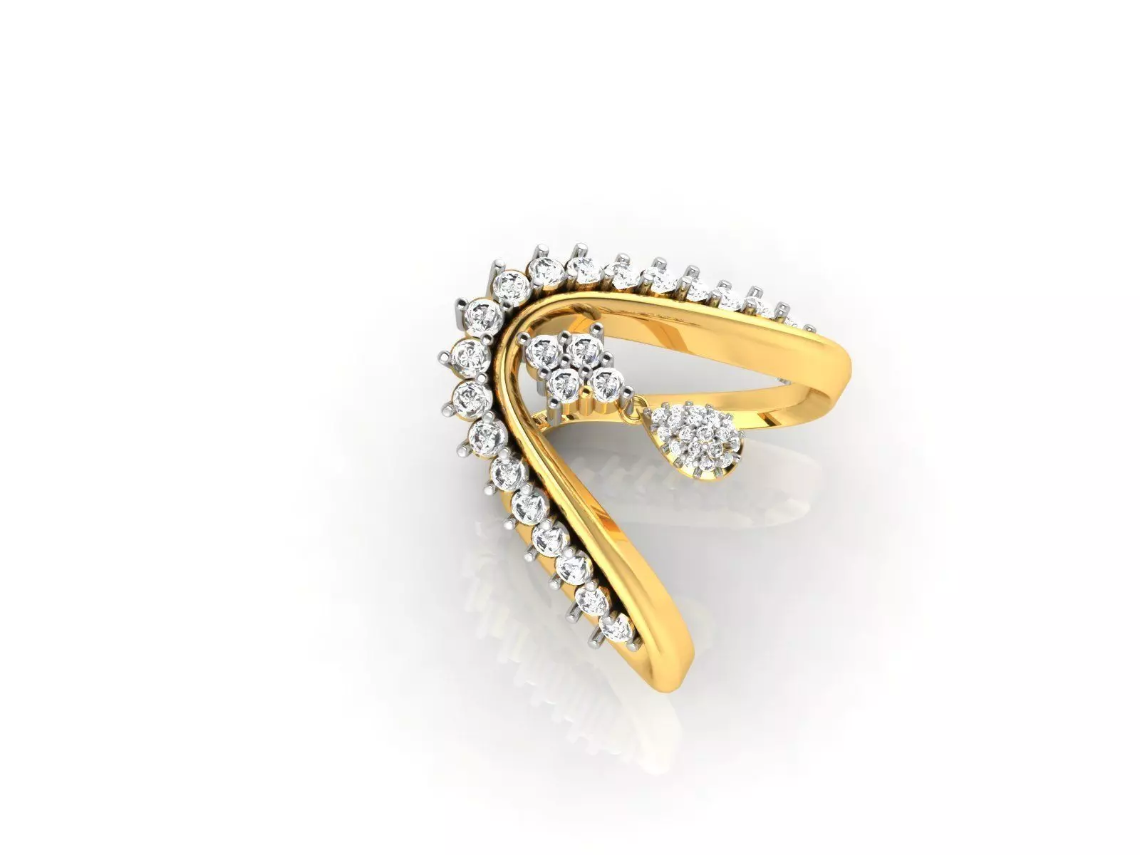 Bent Gold Ring With Diamonds 3 3D print model