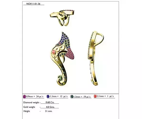 Elephant Trunk Pendant With Multicolor Gemstones