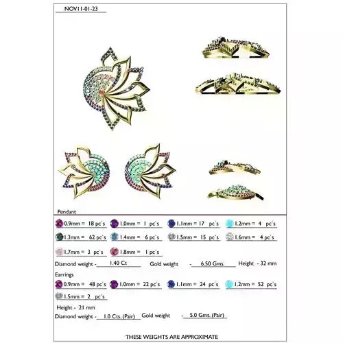 Flower Shape Pendant and Earrings With Gemstones 4