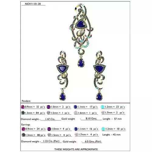 Pendant and Earrings With Multicolor Gemstones 4 3D print model