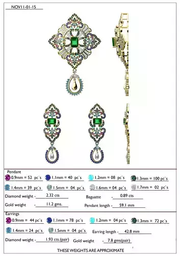 Drop Earrings With Multicolor Gemstones and Pearl 3D print model