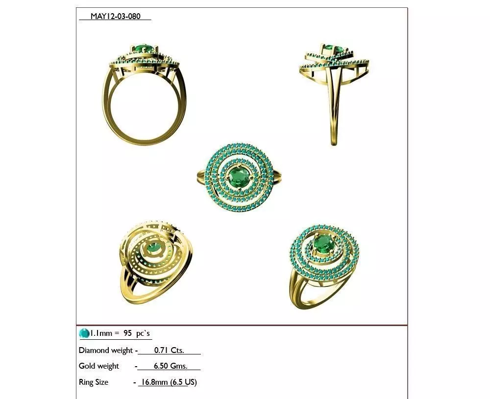 Round Shaped Gold Ring With Gemstones 4 3D print model_0