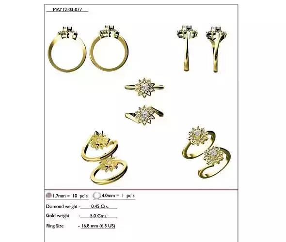 Flower Shaped Couple Ring With Diamonds