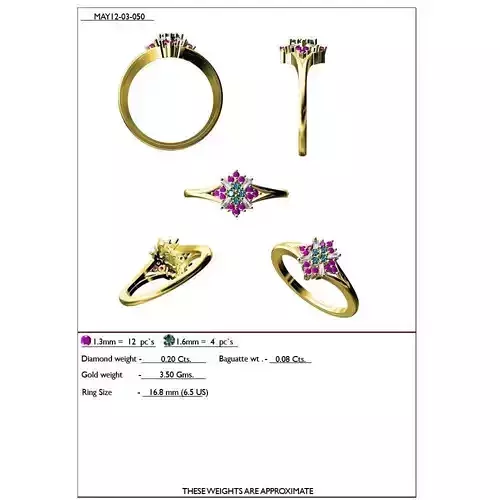 Flower Shape Gold Ring With Gemstones 1