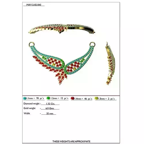 Gold Necklace With Multicolor Gemstones 11 3D print model