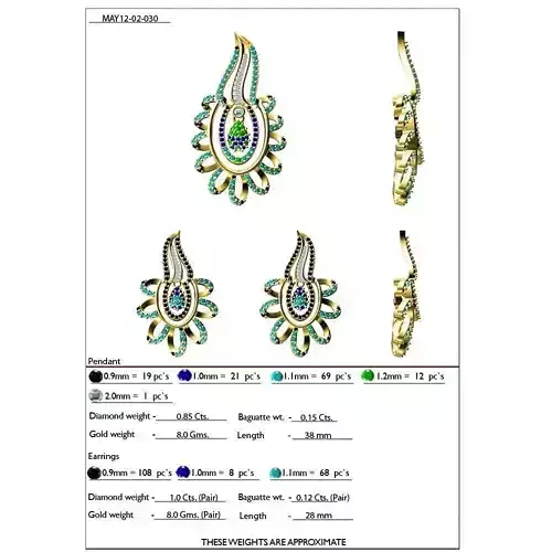 Flower Shaped Pendant and Earrings With Gemstones 2