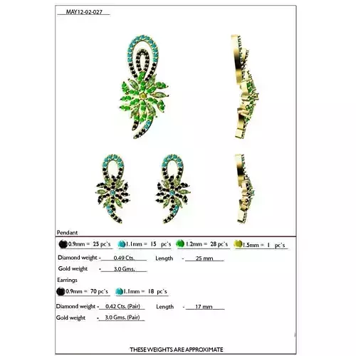 Flower Shaped Pendant and Earrings With Gemstones 3