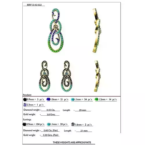 Drop Shaped Pendant and Earrings With Gemstones 1