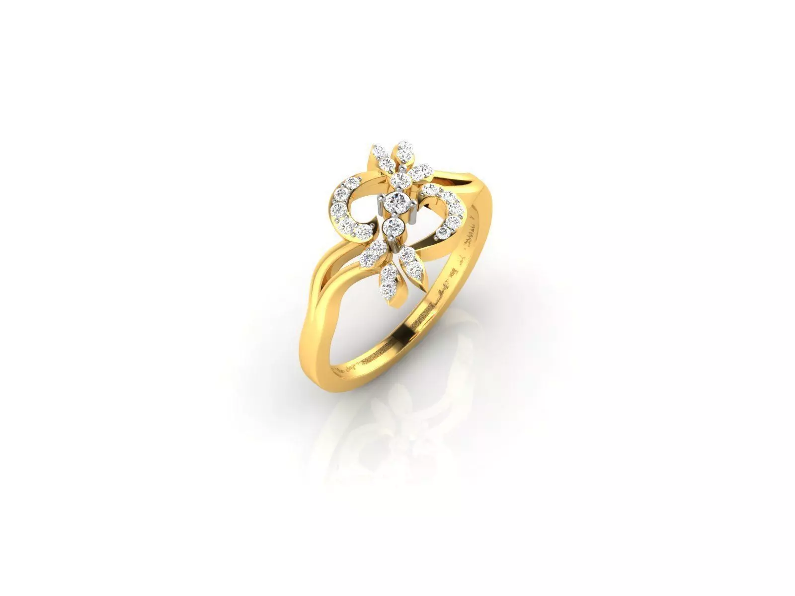 Swirl Loop Gold Ring With Diamonds 3 3D print model_0