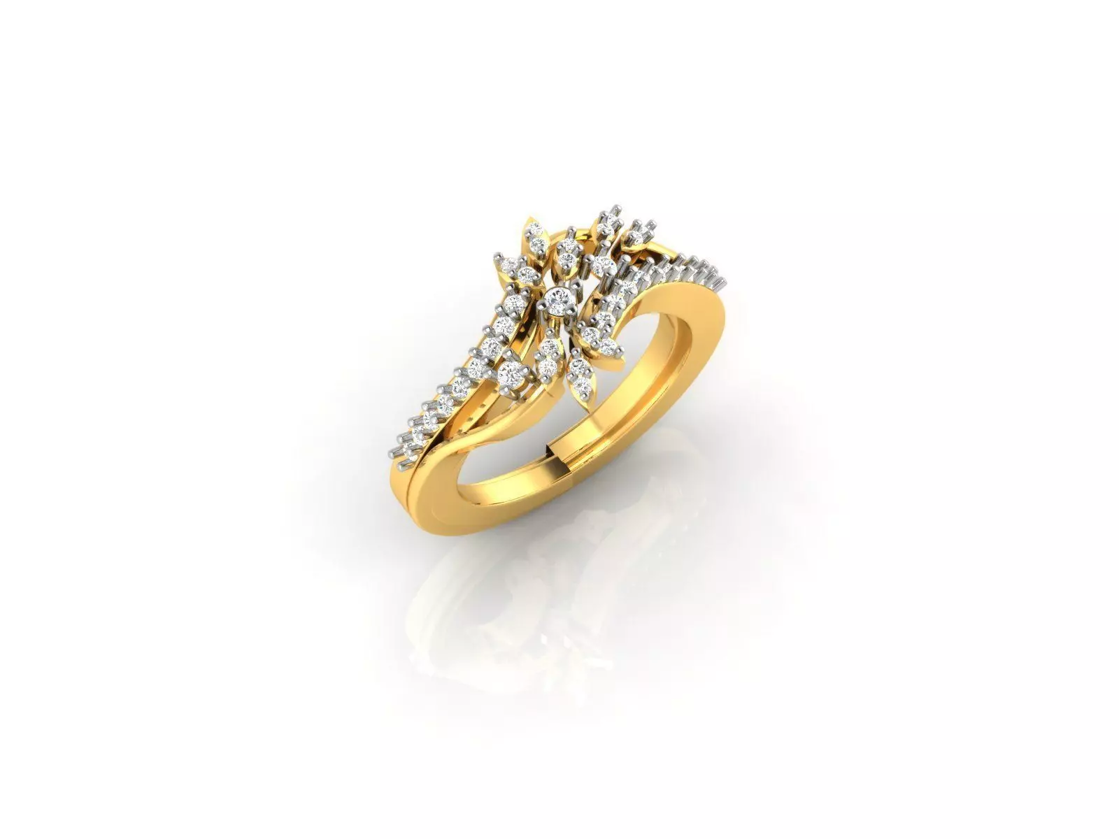 Swirl Gold Ring With Diamonds 21 3D print model_0