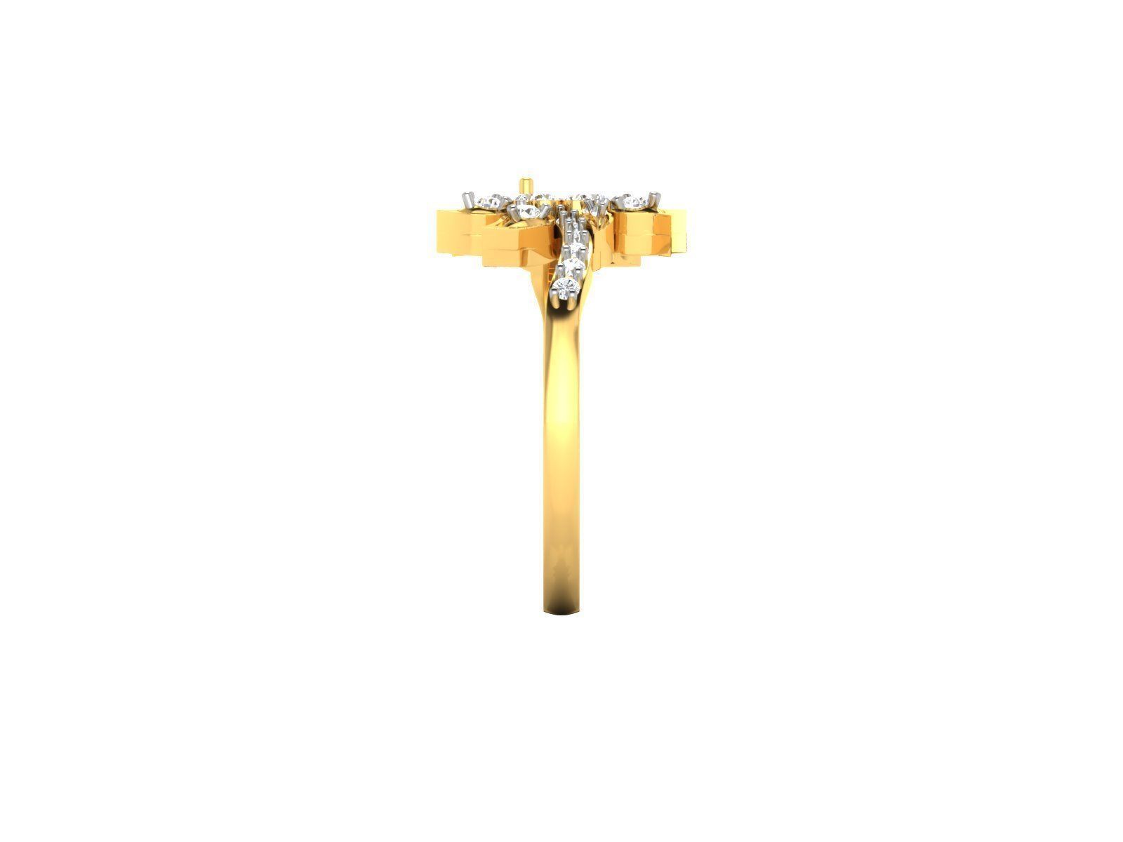 Flower Shape Gold Ring With Diamonds 3 3D print model_2