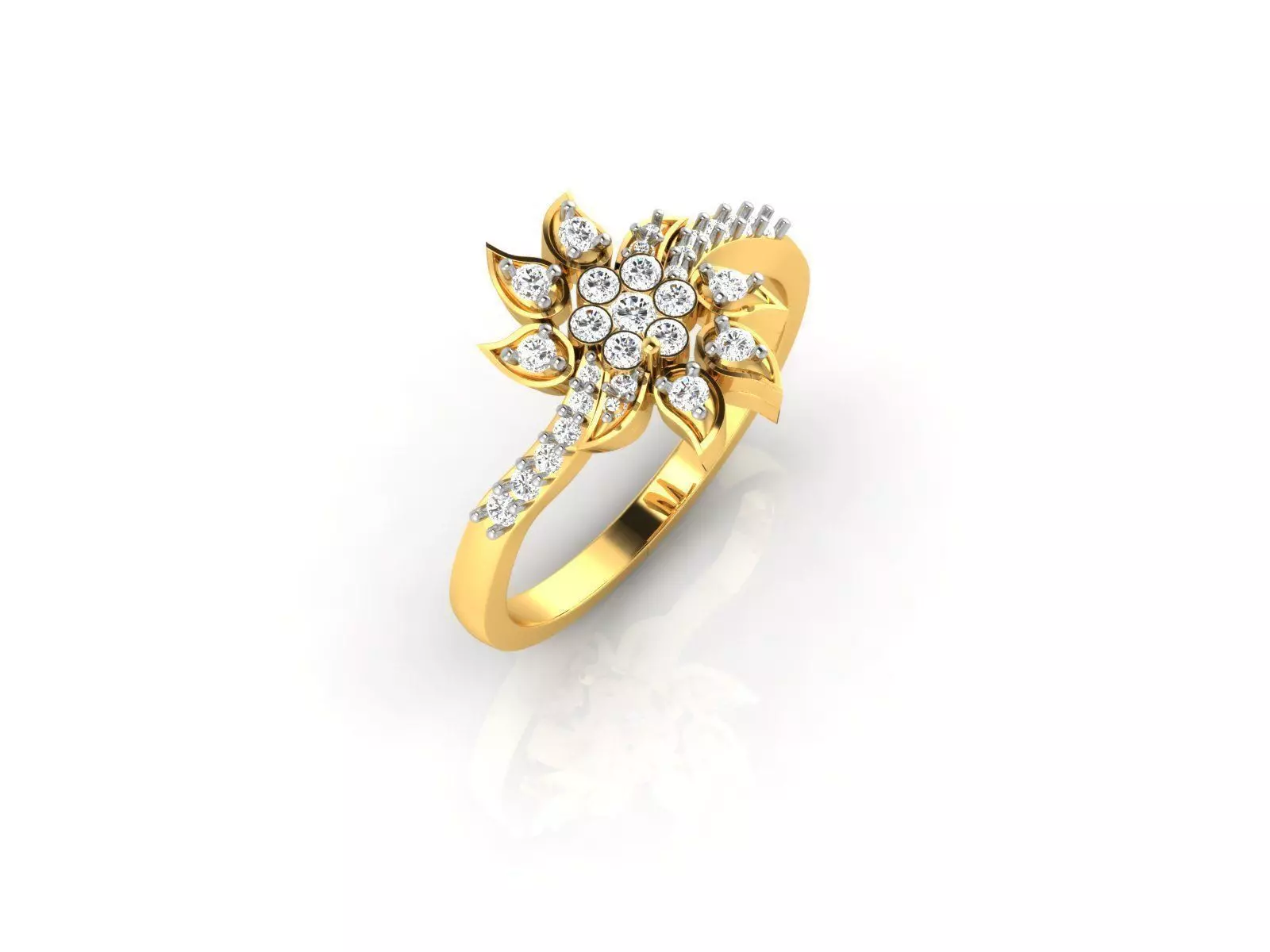 Flower Shape Gold Ring With Diamonds 3 3D print model_0