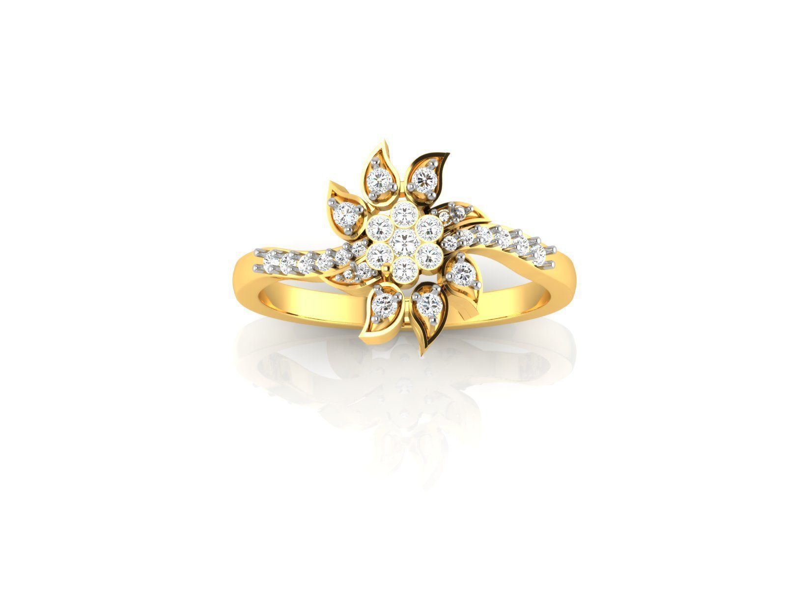 Flower Shape Gold Ring With Diamonds 3 3D print model_3