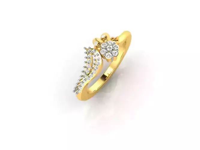 Floral Design Gold Ring With Diamonds 25 3D print model