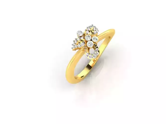 Flower Shape Gold Ring With Diamonds 4