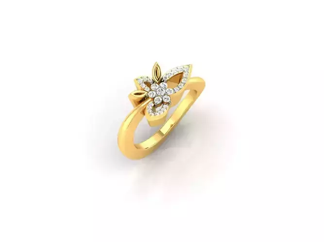 Floral Design Gold Ring With Diamonds 27 3D print model
