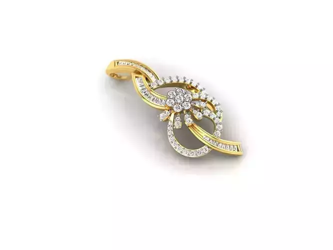 Floral Design Gold Pendant With Diamonds 2