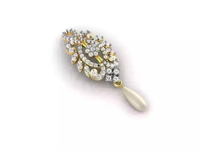 Floral Design Gold Pendant With Pearl 1