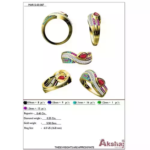 Criss Cross Gold Ring With Gemstones 1 3D print model