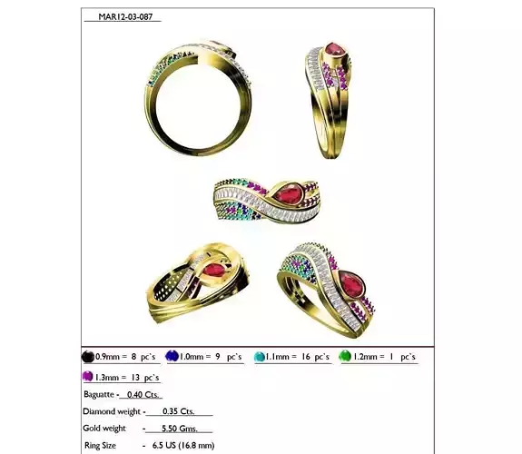 Swirl Gold Ring With Multicolor Gemstones 6