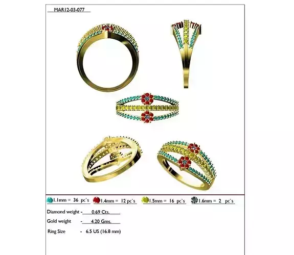 Floral Design Ring With Multicolor Gemstones 2