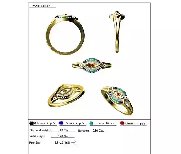 Marquise Shaped Gold Ring With Multicolor Gemstones