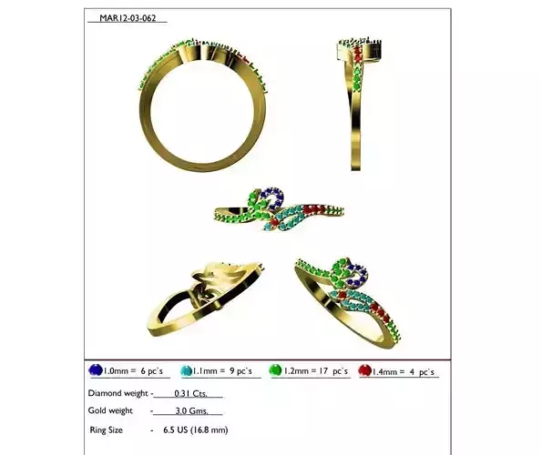 Spiral Gold Ring With Multicolor Gemstones 5