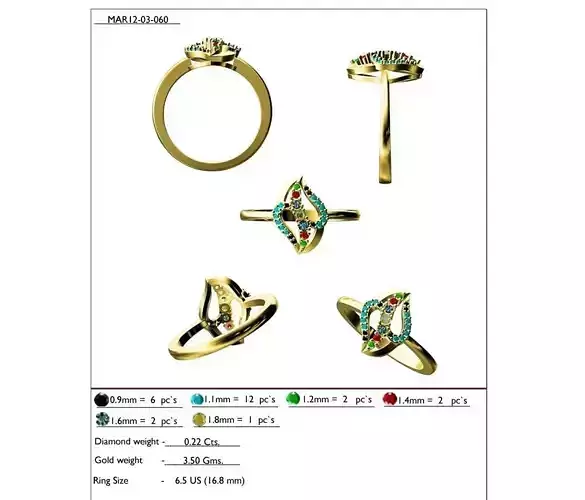 Gold Ring With Multicolor Gemstones 14