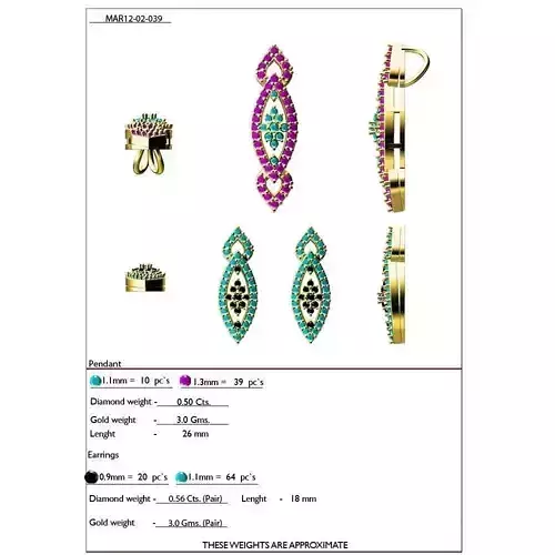 Marquise Shaped Pendant and Earrings With Gemstones 2