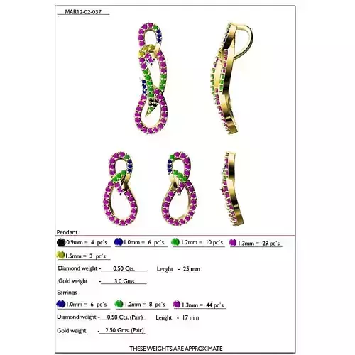 Mango Shaped Pendant and Earrings With Gemstones