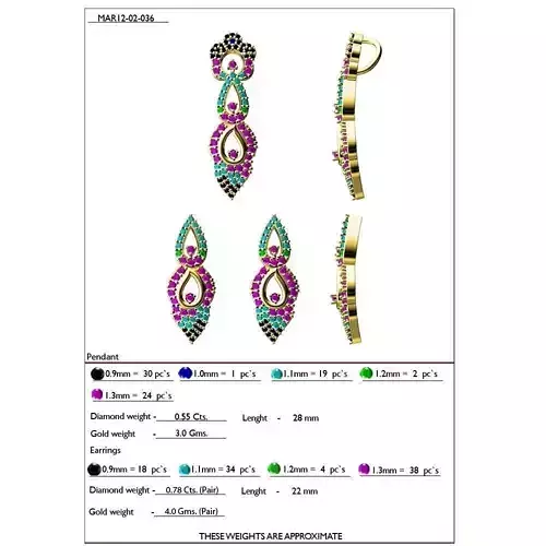 Mango Shaped Pendant and Earrings With Gemstones 1