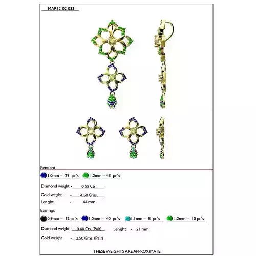 Flower Shaped Pendant and Earrings With Gemstones 4