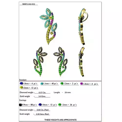 Leaf Shaped Pendant and Earrings With Gemstones 4