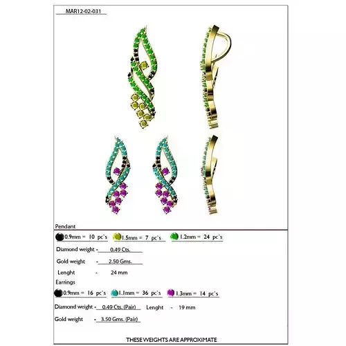 Leaf Shaped Pendant and Earrings With Gemstones 5