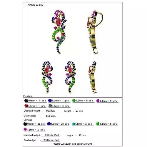 Pendant and Earrings With Multicolor Gemstones 7