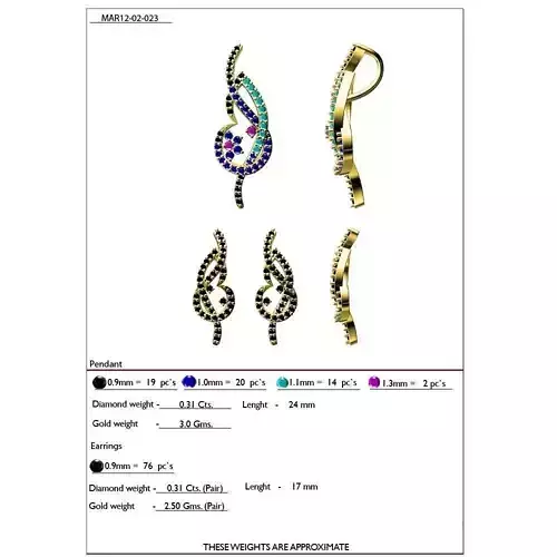 Pendant and Earrings With Multicolor Gemstones 8