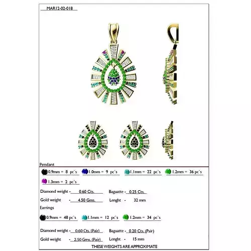 Drop Shaped Pendant and Earrings With Gemstones 3