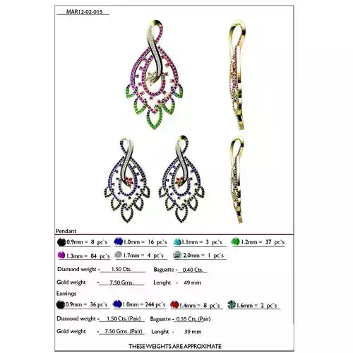 Leaf Shaped Pendant and Earrings With Gemstones 7