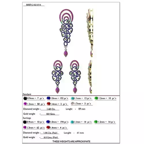 Pendant and Earrings With Multicolor Gemstones 10