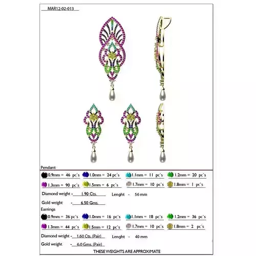 Pendant and Earrings With Multicolor Gemstones 11