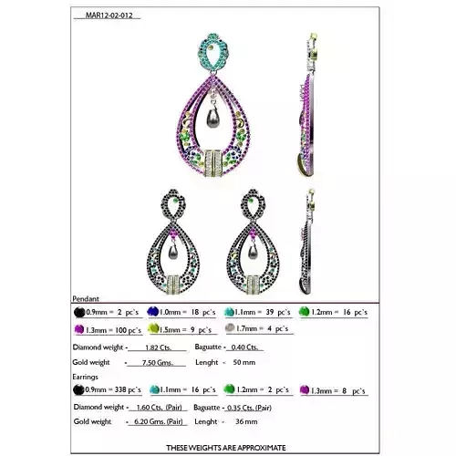 Drop Shaped Pendant and Earrings With Gemstones 4