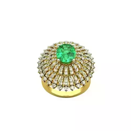 Umbrella Shaped Gold Ring With Emerald 