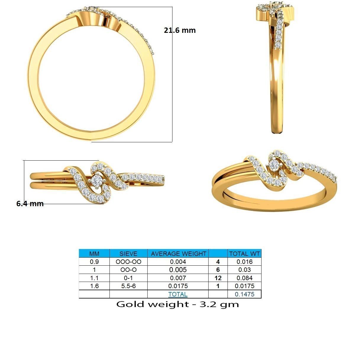 Wave Ring With Diamonds 3D print model_4