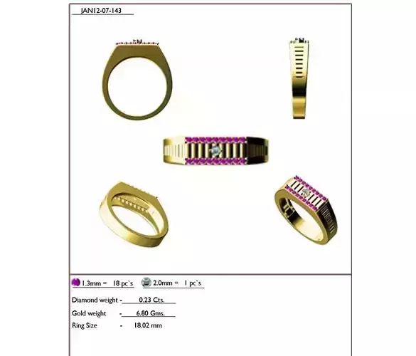 Gold Mens Grid Ring With Gemstones