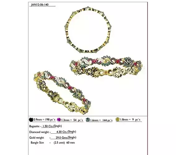 Floral Design Gold Ring With Gemstones 3D print model