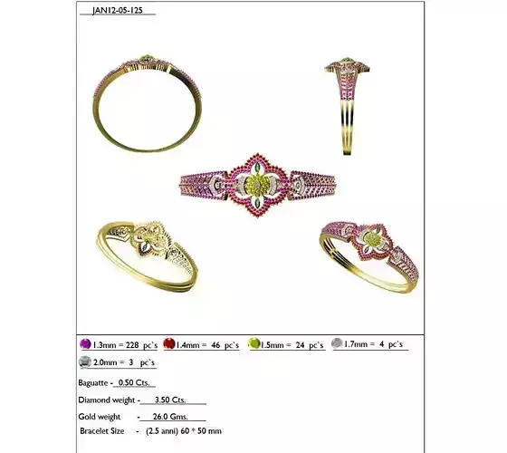 Flower Shape Gold Ring With Gemstones 2 3D print model
