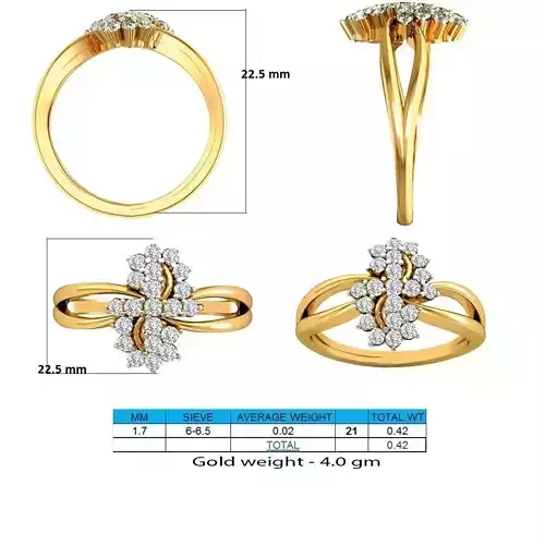 Floral Design Gold Ring With Diamonds 28 3D print model