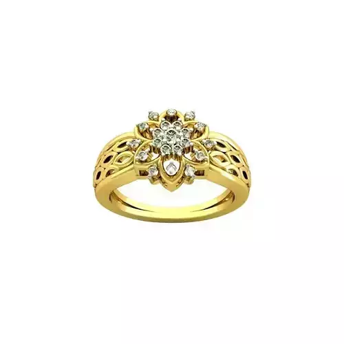 Flower Shaped Gold Ring with Diamonds 1 3D print model