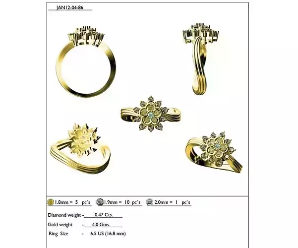Flower Shaped Gold Ring with Diamonds 2
