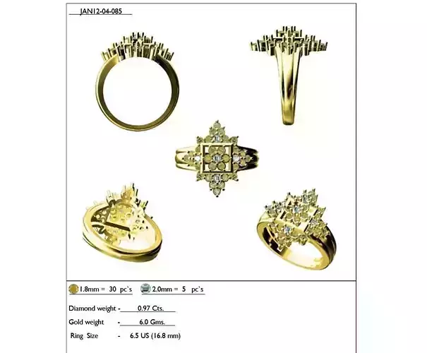 Floral Design Gold Ring With Gemstones 2 3D print model